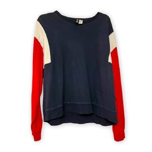 H&M Red White and Navy Color Block Sweatshirt - Size L